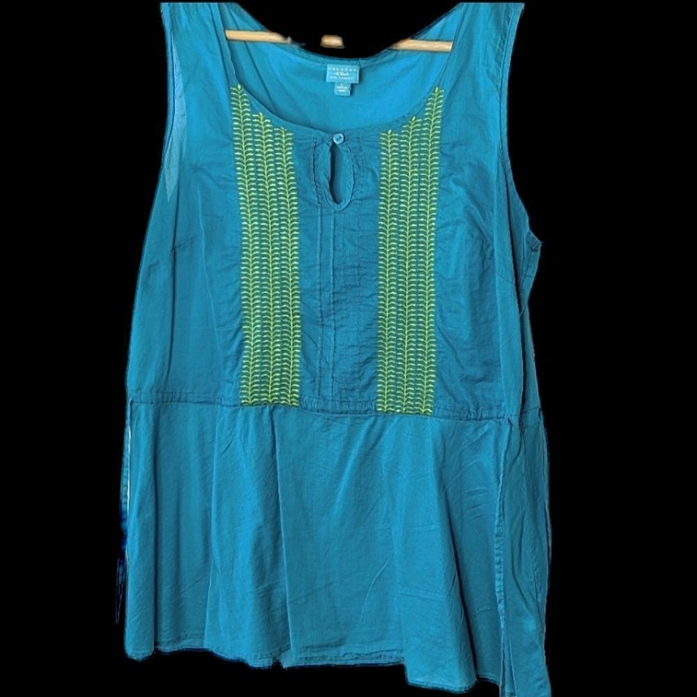 Calypso St Barth Target Dark Teal Cotton Drawstring Sleeveless Tank Top size L